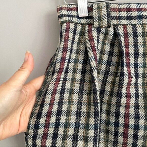 Vintage Multicoloured Pleat Front Wool Blend Shorts - M / 8-10 / 30" Waist - Picture 6 of 13